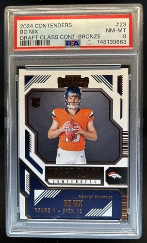 2024 Panini Contenders Bo Nix Draft Class Bronze Rookie RC #23 Broncos PSA 8