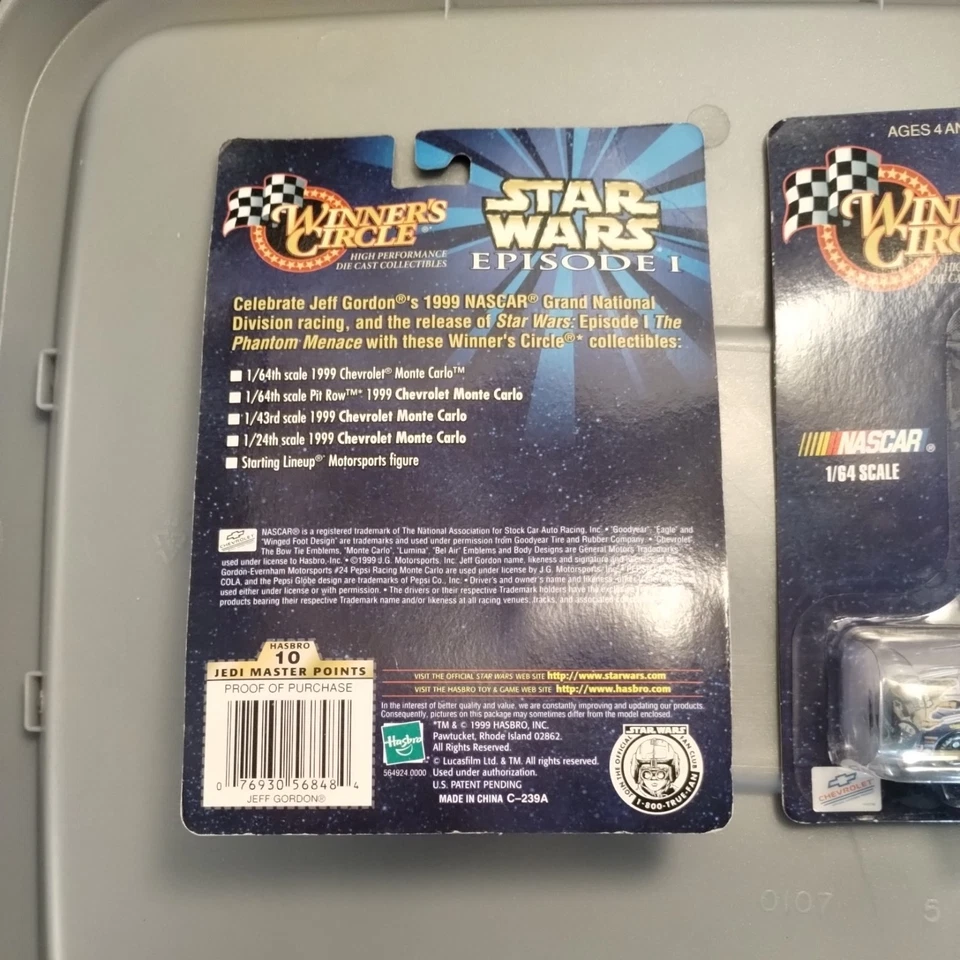 1999 Jeff Gordon Pepsi Star Wars Episode 1 Chevrolet 1/64 Hasbro Nascar Diecast  - Image 4 of 4