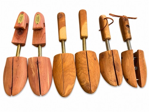 Three 3 Pair (6 total) Cedar Adjustable Shoe Trees Size Large Stretchers VGC