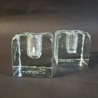 Blenko Clear Art Glass Handmade Candlestick Holders 2’’ Ice Cube MCM Style Set