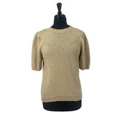 Universal Thread Women  s Tan Short Puff Sleeve Hi Low Knit Sweater Size Medium M