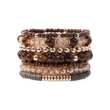 Surfer Heishi Clay Bead Bracelets for Women Bohemian Stackable Gold Beaded Stret