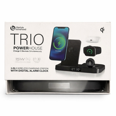 Lifestyle Advanced TRIO 3-in-1 Wireless 15W Qi Alarm Clock For Apple Black