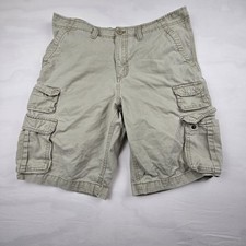 Men's Beige Cotton Cargo Shorts Flat Front with Pockets Button Closure