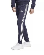 New Adidas Men  s Essentials French Terry Tapered-Cuff 3-Stripes Pants Sz Small