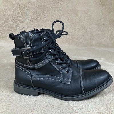 Amapo Mens Size 8.5 US Black Lace Zip Up Buckle Faux Leather Rustic Ankle Boots