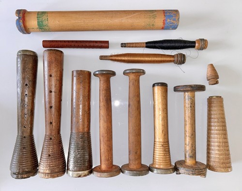 12 Antique Industrial Wood Textile Sewing Beehive Bobbin Quill Spool Primitive