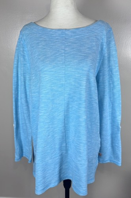 #ad NWT Talbots Sz 1X Aqua Blue Roll Tab Sleeve Lightweight Coastal Popover Knit Top $21.97