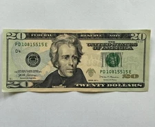 $20 dollar bill Federal Reserve Note Double Print error on obverse (front) side