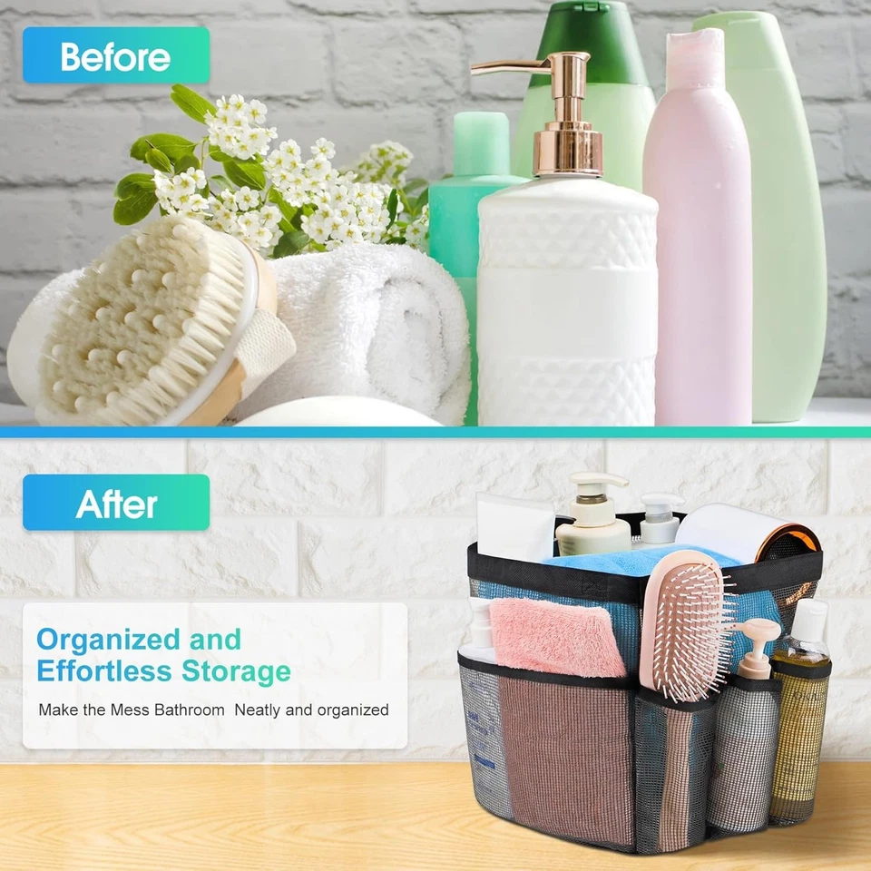 Portable mesh shower caddy with 8 pockets, quick dry - Image 3 of 4