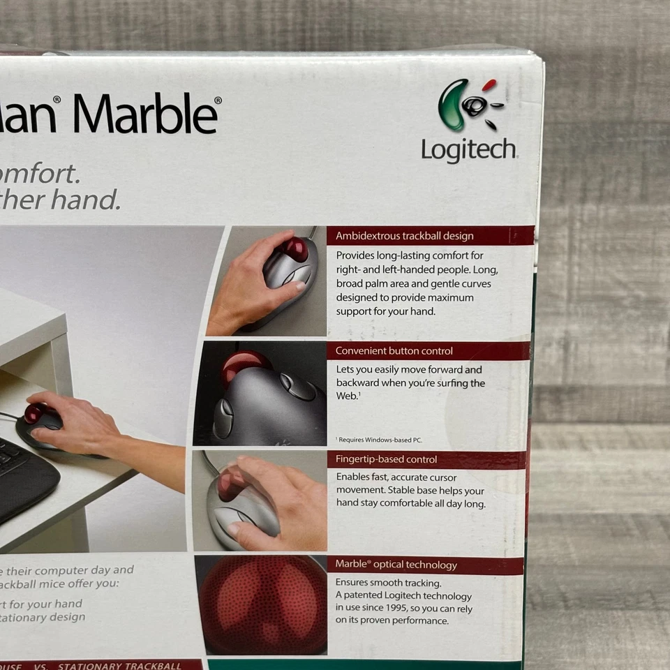 Logitech Trackman Marble Mouse T-BC21 Trackball 910-000806 New Factory Sealed - Image 4 of 4
