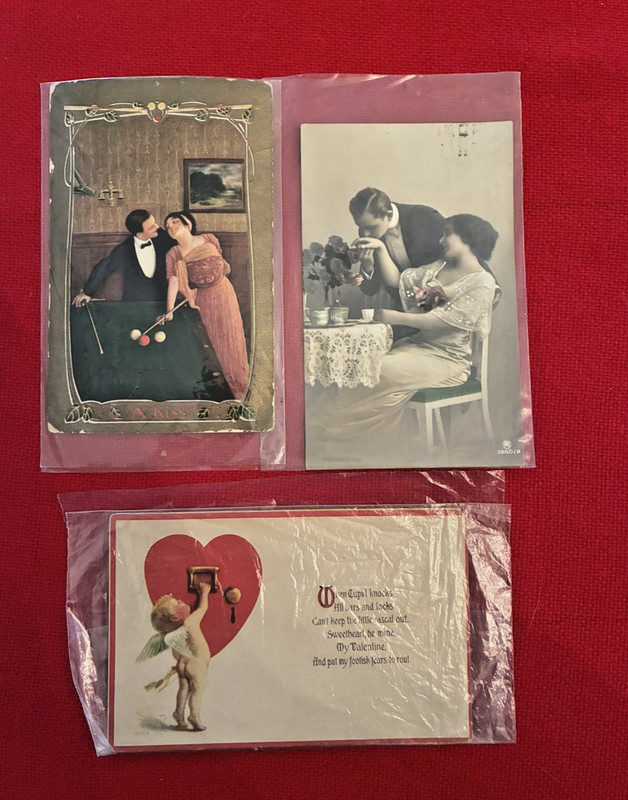 Antique Lot of 3 Vintage VALENTINE Postcards - Early 1900's - In sleeves
