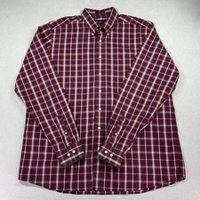 Eddie Bauer Shirt Mens XL Tall Burgundy Plaid Button Down Wrinkle Resistant