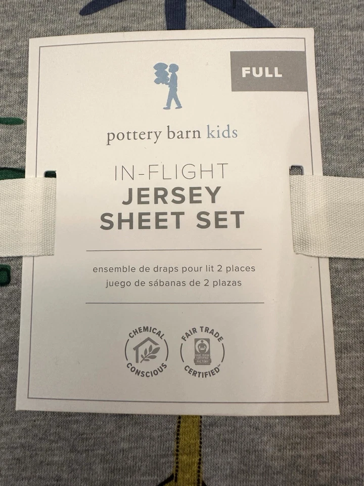 Juego de sábanas Pottery Barn Kids Jersey In Flight COMPLETO Gris Algodón Avión NUEVO Foto 2 de 4