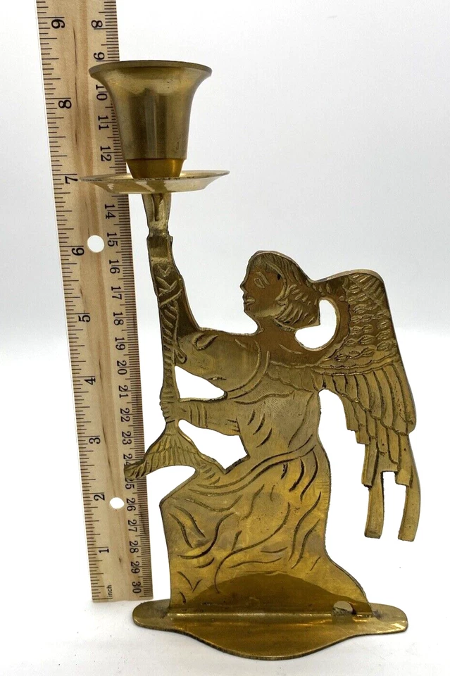 Vintage Double Sided SOLID BRASS Candlestick Holder Christmas Angel - Image 2 of 4