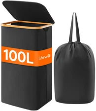 Lifewit Foldable Laundry Basket with Lid and Laundry Removable Bags, 100L