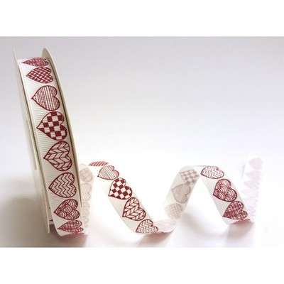 Bertie's Schleifen 16 mm rot gemustert Herzen Gingham Zick Zack Ripsband Bastelband