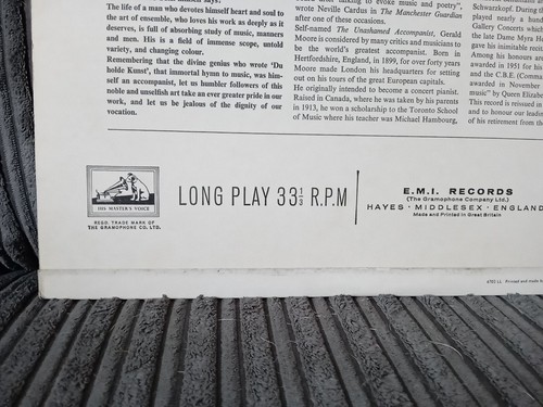 Gerald Moore - The Unashamed Accompanist, HMV Concert Classics Series, Vinyl Lp - Picture 15 of 19