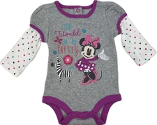 Disney Store Baby Purple Grey Long Sleeve Polka Dot Minnie Bodysuit Sz 0-3 MO