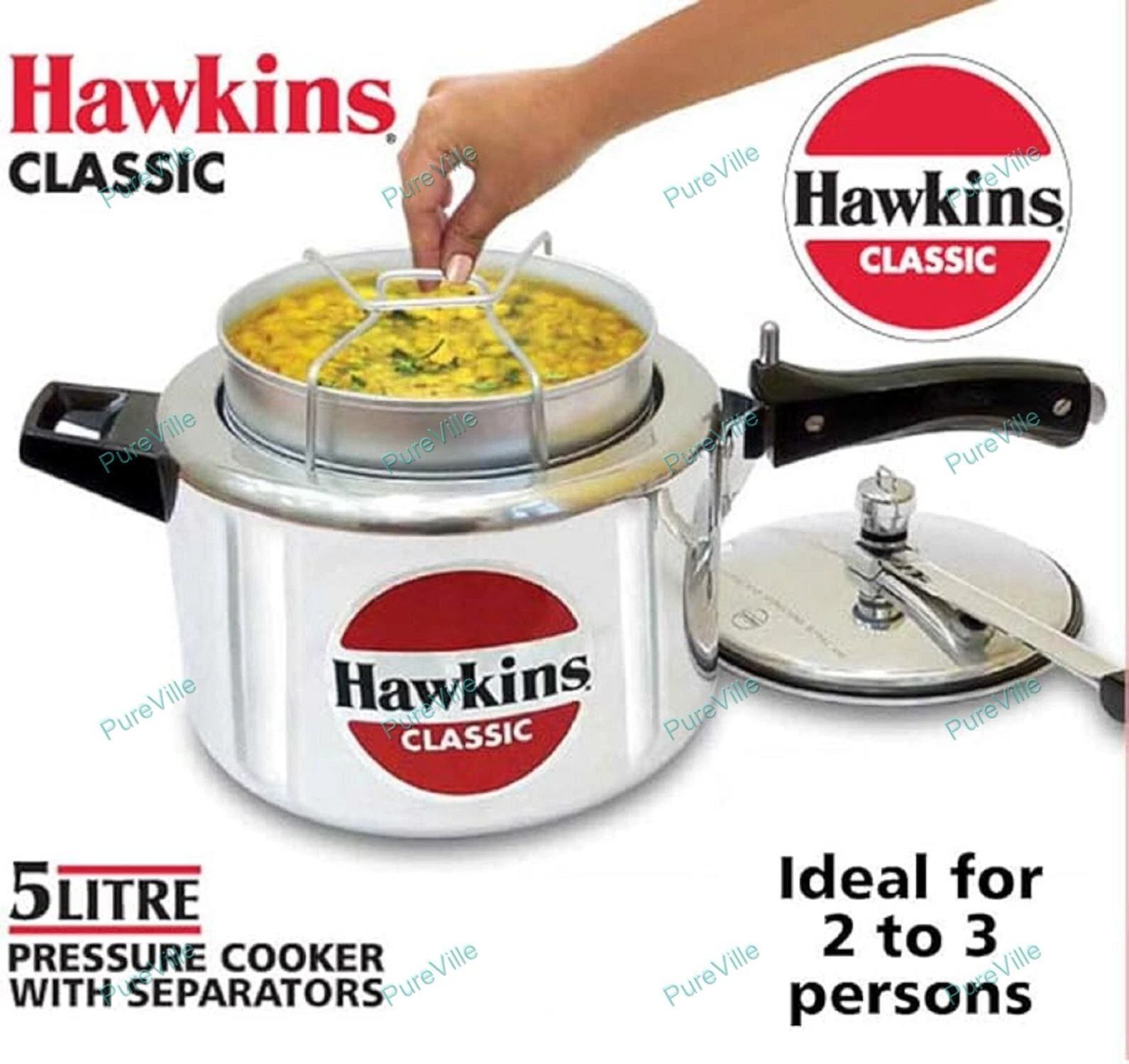 Hawkins Aluminium 5 Litre Classic Pressure Cooker With Pot Inner Lid Cooker Silv