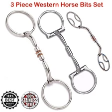 3 Piece Western Horse Bits Set Barrel Myler Roller D-Ring Bit & Loose Ring Bit