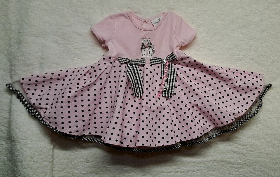 Ediciones Raras Bebé 18 Mo. Vestido Full Circle Pageant Negro Rosa Blanco Lunares Foto 4 de 4