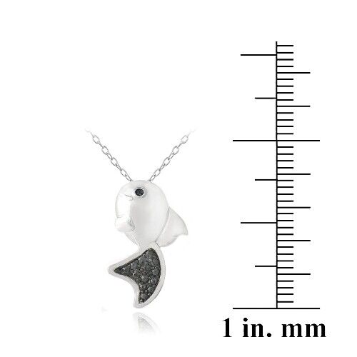 925 Silver Black Diamond Accent Goldfish Necklace - Picture 3 of 3