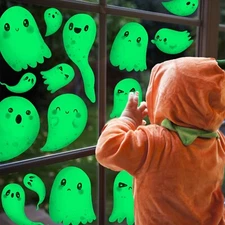 4 Sheet Halloween Wall Stickers Glow in The Dark Watercolor Ghost Wall Decals...