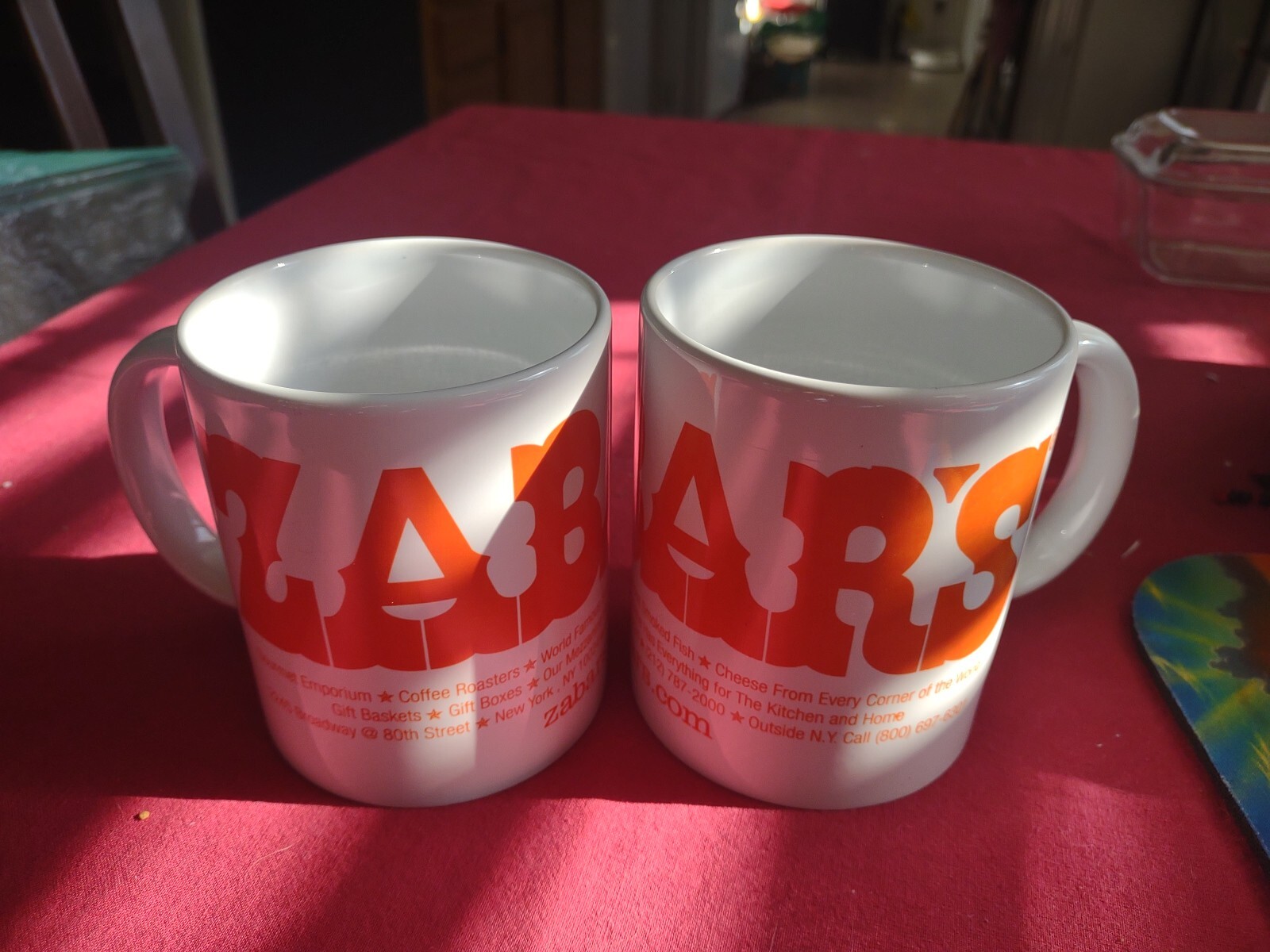 Pair of 2 ZABAR'S NEW YORK CITY Orange & White COFFEE MUG Zabar
