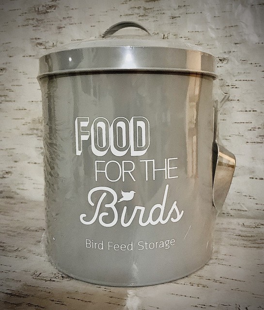 Bird Food Feed Storage Tin With Scoop Metal Birds Feeding Holder Seed