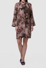 $348 Robert Graham Women's Brown Silk Paisley Long-Sleeve Shift Dress Size S