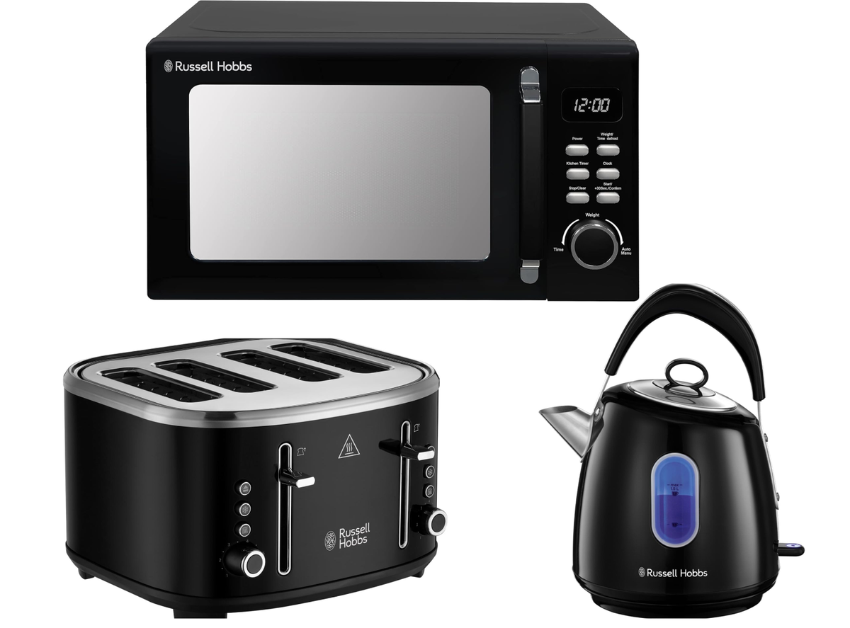Russell Hobbs Stylevia Black Kettle, Slice Toaster Microwave Matching  Set