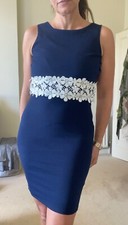Quiz Navy Blue Bodycon Dress Size 10 Ivory Lace Wedding Races Christening Cute