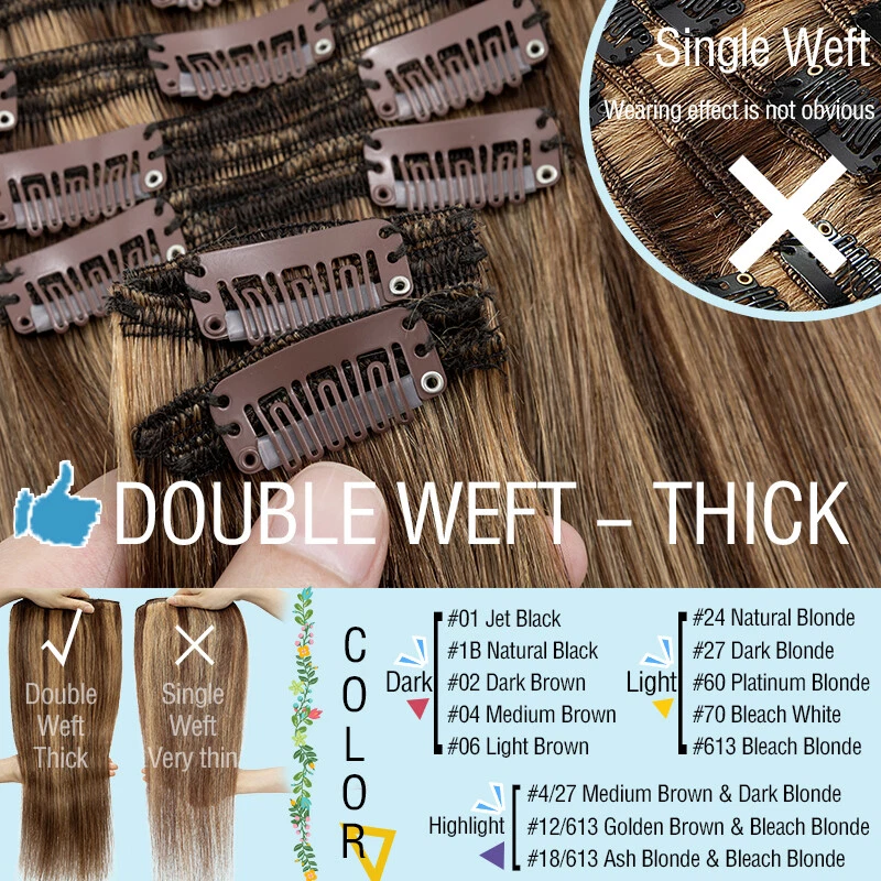 Clip de doble trama grueso real en extensión de cabello humano Remy cabeza completa 150 g 160 g 170 Foto 4 de 4