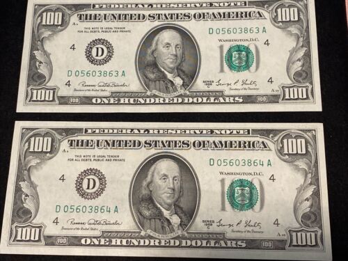 4 PC 1969-C CONSECUTIVE $100 CHOICE CONDITION - Picture 2 of 6
