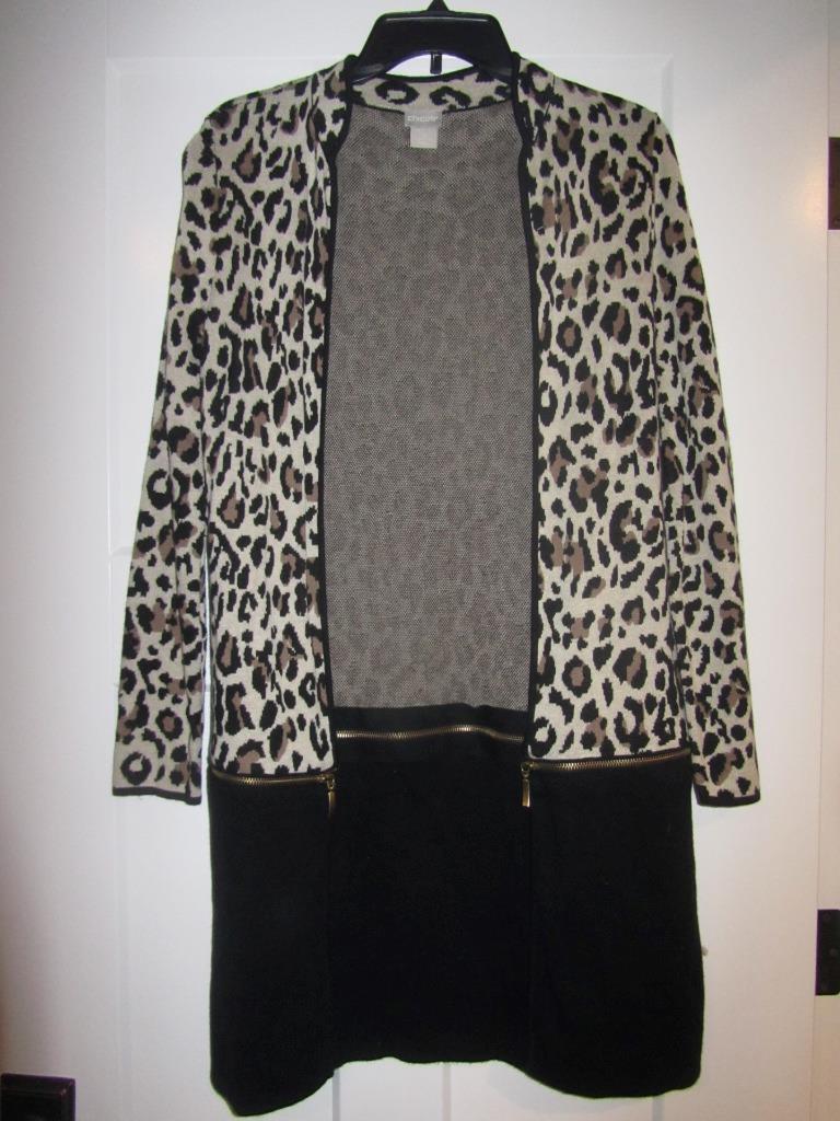 CHICOS Cheetah Animal Print Open-Front Zipper Detail