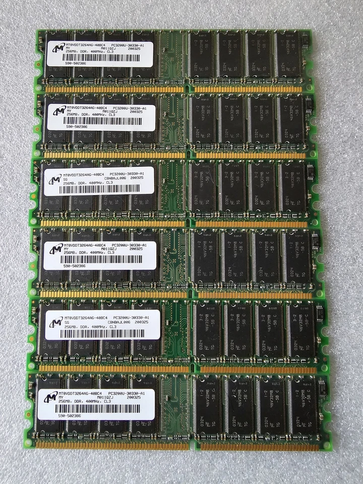 512MB 2x256MB PC-3200 DDR 400 MICRON MT8VDDT3264AG-40BC4 DDR1 PC3200 Memory - Image 2 of 3