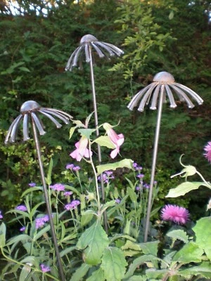 3 Echinacea Plant Stakes, Supports, Sculptures,Unique,Metal, Garden, Handcrafted