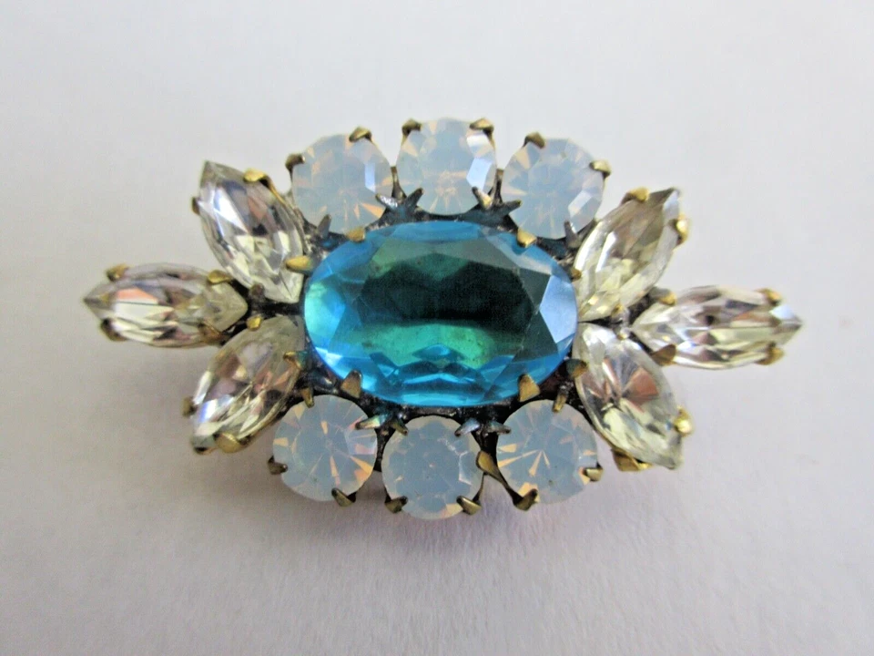 Beautiful Czech Vintage Style Glass Rhinestone Button Crystal & Frost Turquoise - Image 2 of 3