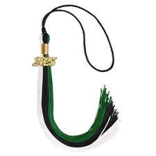 Endea Graduation Black/Green/White Tassel with Gold Date Drop