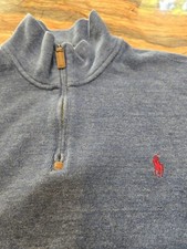 Polo Ralph Lauren Mens Size XL Navy Cotton Quarter Zip Pullover Red Pony Sweater