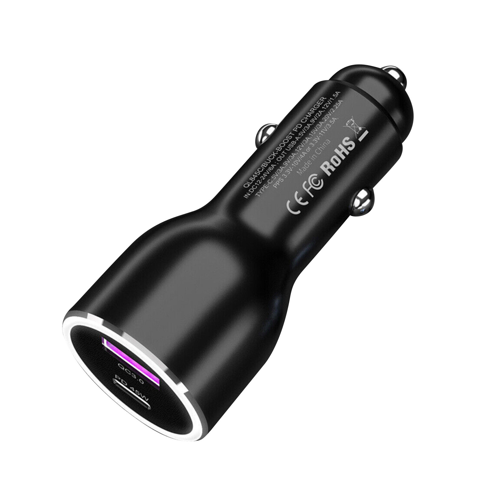 2 Port 45W Fast Charging Car Charger PD3.0 USB Type-C Cigarette Lighter Adapter