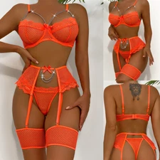 Women Lace Lingerie Set with Garter Belts Strap Babydoll Bralette Bra and Panty