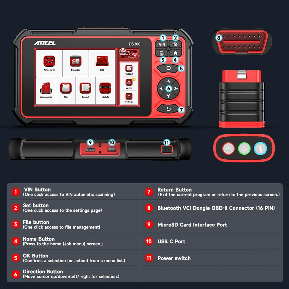 ANCEL DS300 全系统 OBD2 扫描仪 双向诊断工具 密钥编码 — 第 3/4 张图片