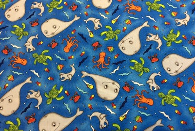 Fabri-Quilt - 2x2 Sortiment süßer Sea Life Stoff - 100% Baumwolle - mal 0,25m