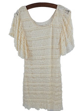 Blu Pepper Dress Sz Large Antique Cream White Ruffle Delicate Lace Fitted Mini