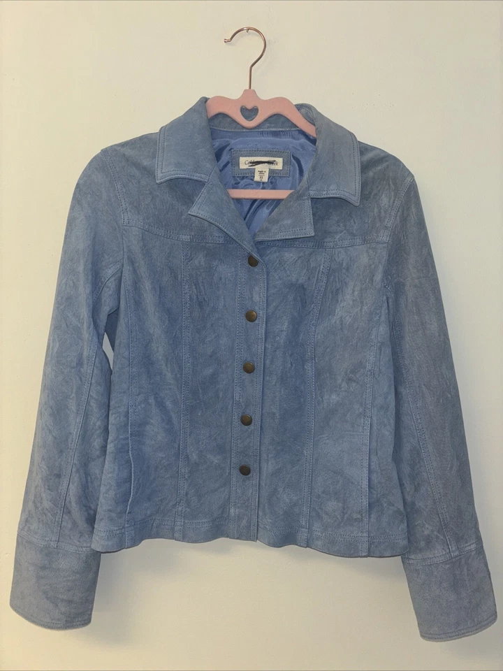 Chaqueta de Cuero para Mujer Talla Xs Azul De Colección Clásica Lujo 100% Cuero Abrigo Y2K Deadst