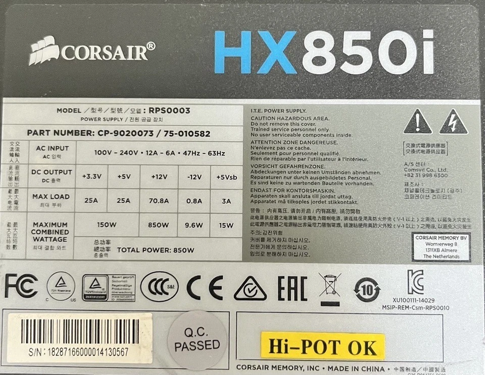 Corsair HXi Series HX850i 850W High-Performance ATX Power Supply - Image 2 of 3