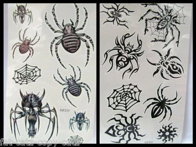 FAT-CATZ-COPY-CATZ One Sheet black scary spider web insects halloween Temporary Tattoos UK Seller