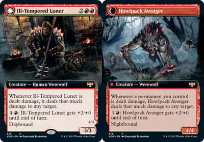x1 Ill-Tempered Loner // Howlpack Avenger - Extended Art R MTG Innistrad: Crimso